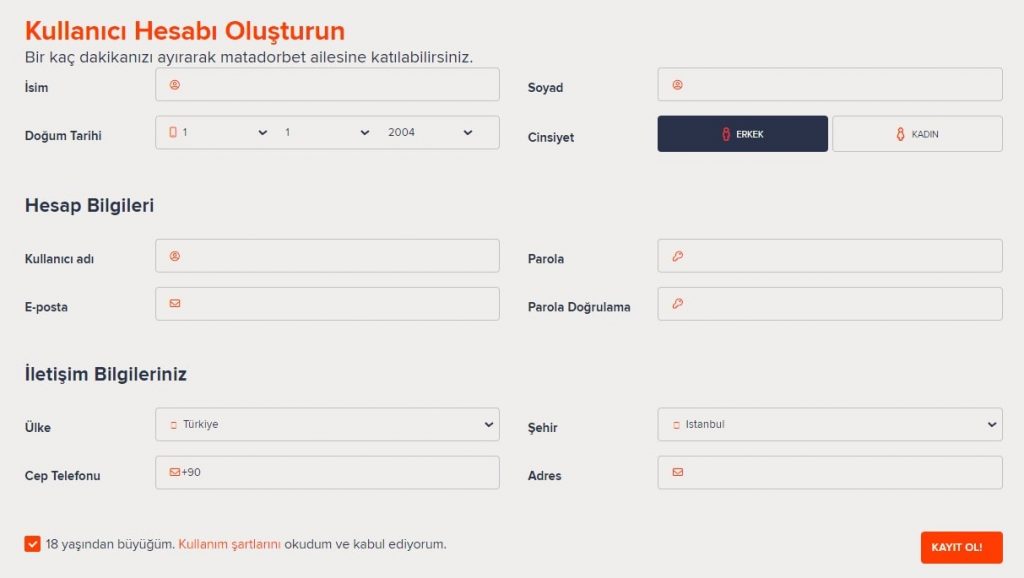 Matadorbet üyelik